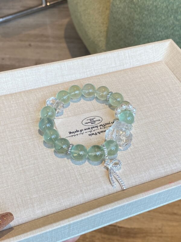Natural Green Fluorite & Clear Quartz Bracelet - 图片 3