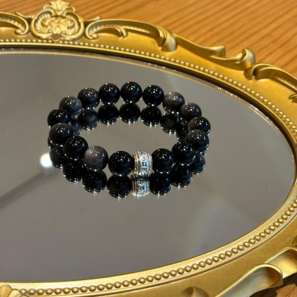 Guardian of Unity-Natural Silver Sheen Obsidian & Six-Syllable Mantra Couple Bracelets - 图片 4