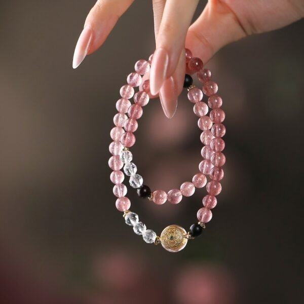 Phoenix Renewal Bracelet – Strawberry Quartet & White Crystal Jewelry for Heart Chakra Harmony - 图片 3