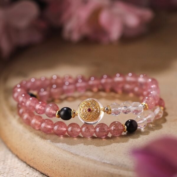 Phoenix Renewal Bracelet – Strawberry Quartet & White Crystal Jewelry for Heart Chakra Harmony