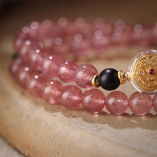 Phoenix Renewal Bracelet – Strawberry Quartet & White Crystal Jewelry for Heart Chakra Harmony - 图片 2
