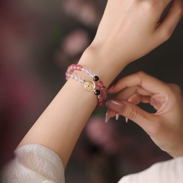 Phoenix Renewal Bracelet – Strawberry Quartet & White Crystal Jewelry for Heart Chakra Harmony - 图片 4